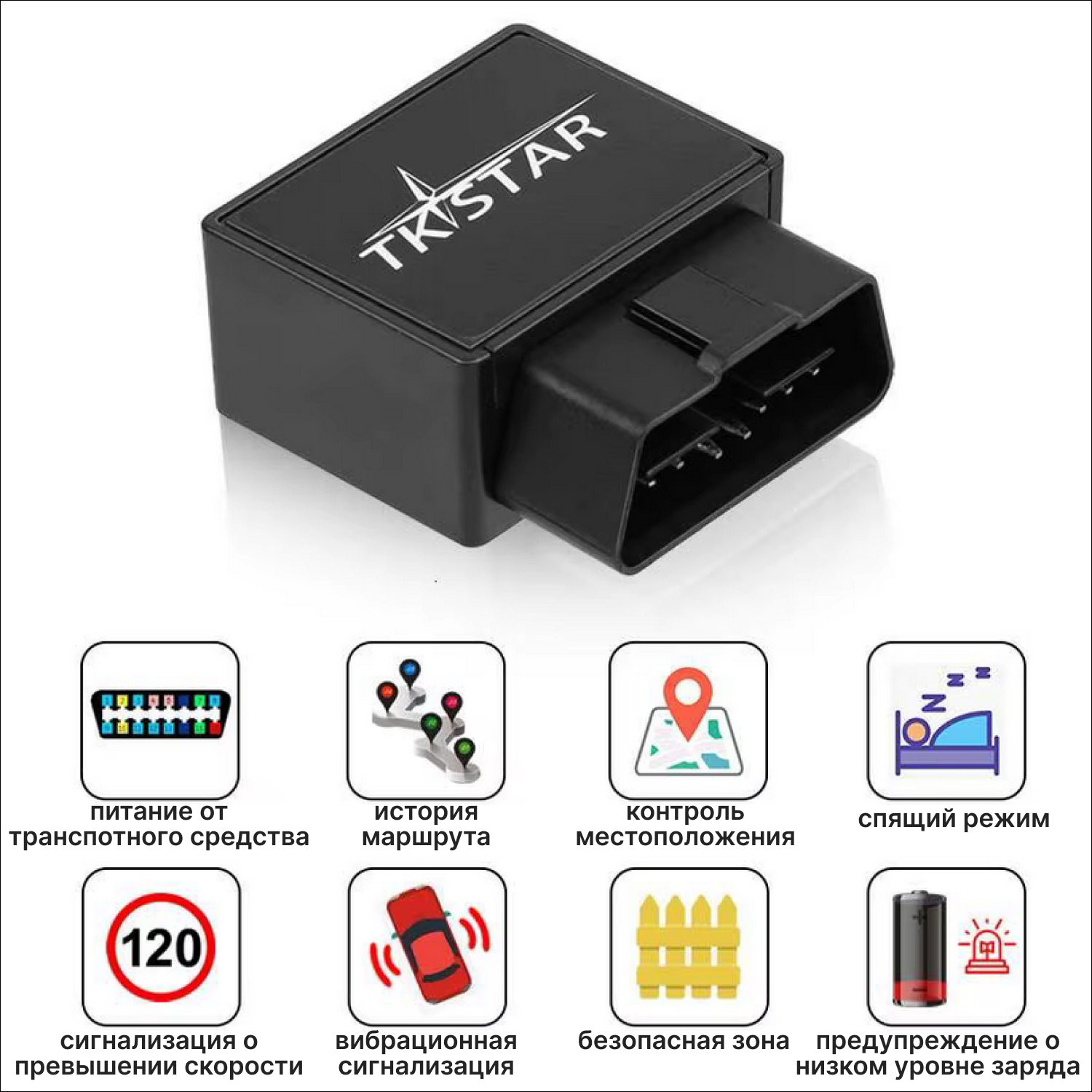 GPS-трекер с подключение в разъем OBD2, для всех видов автомобилей/ встроенный аккумулятор 150mAh / мобильное приложение "Winnes GPS"