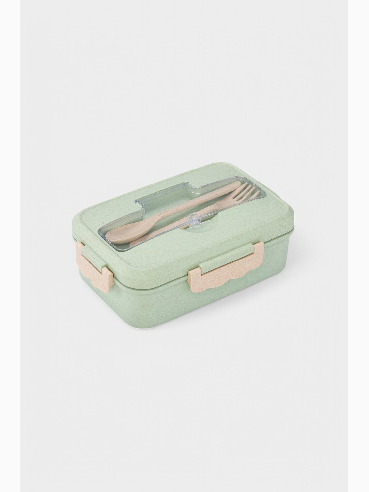 Ланч бокс в школу Доляна, с приборами, пшеничная солома, 1.1 л, 21.5×15×7.6 см, зелёный