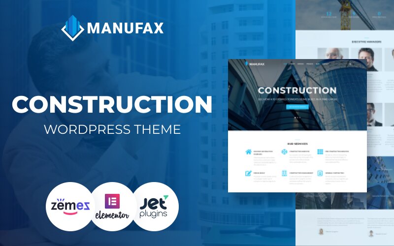 Шаблон для сайта Вордпресс с демоконтентом Manufax - Construction Multipurpose Creative WordPress Elementor Theme Theme WordPress