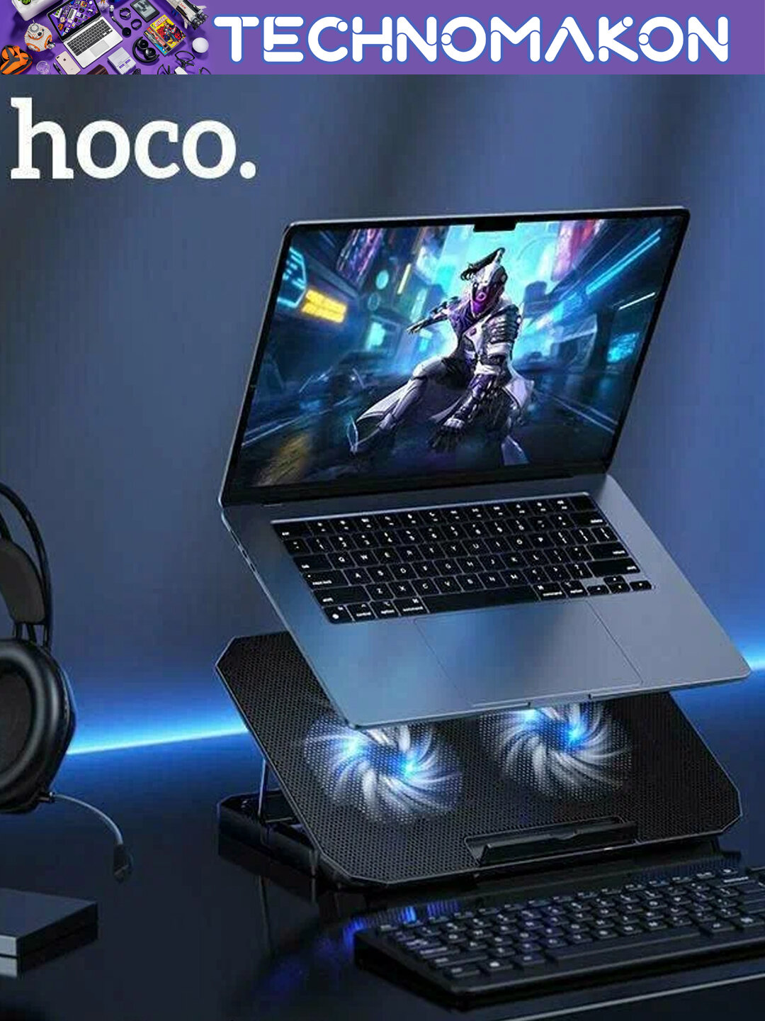 Складная подставка для ноутбука, охлаждающая, hoco, GA4, с RGB подсветкой