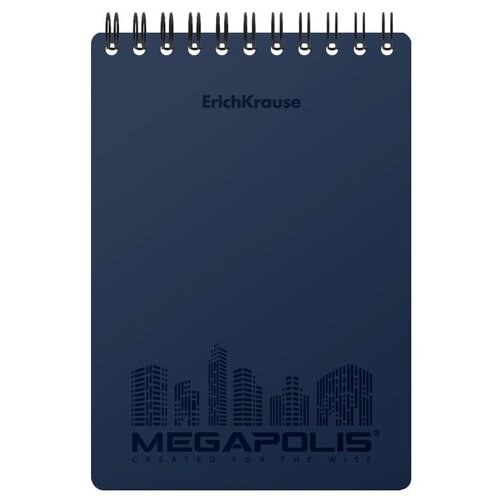 Блокнот А6 ErichKrause MEGAPOLIS 80л обл.пласт,синий,спир,клетка 45948, 1466232