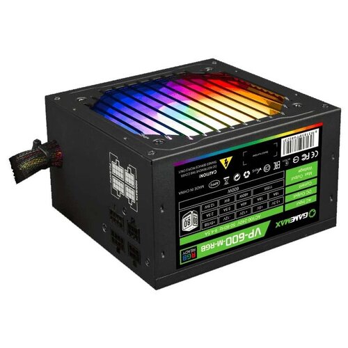 фото Gamemax vp-600-rgb-modular 80+ блок питания atx 600w, ultra quiet