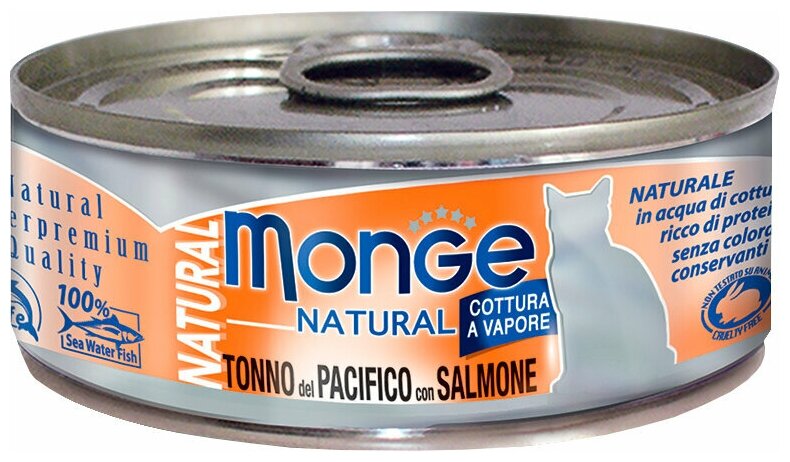 Monge Cat Natural консервы для кошек тихоокеанский тунец с лососем 12шт по 80г - фотография № 2