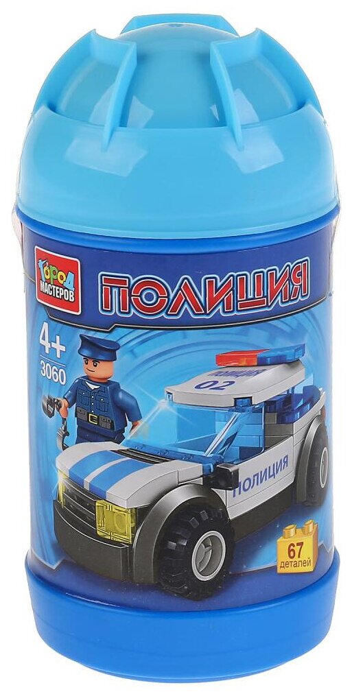 Конструктор "Город мастеров" полиция: машина, с фигуркой 67деталей в банке 283420