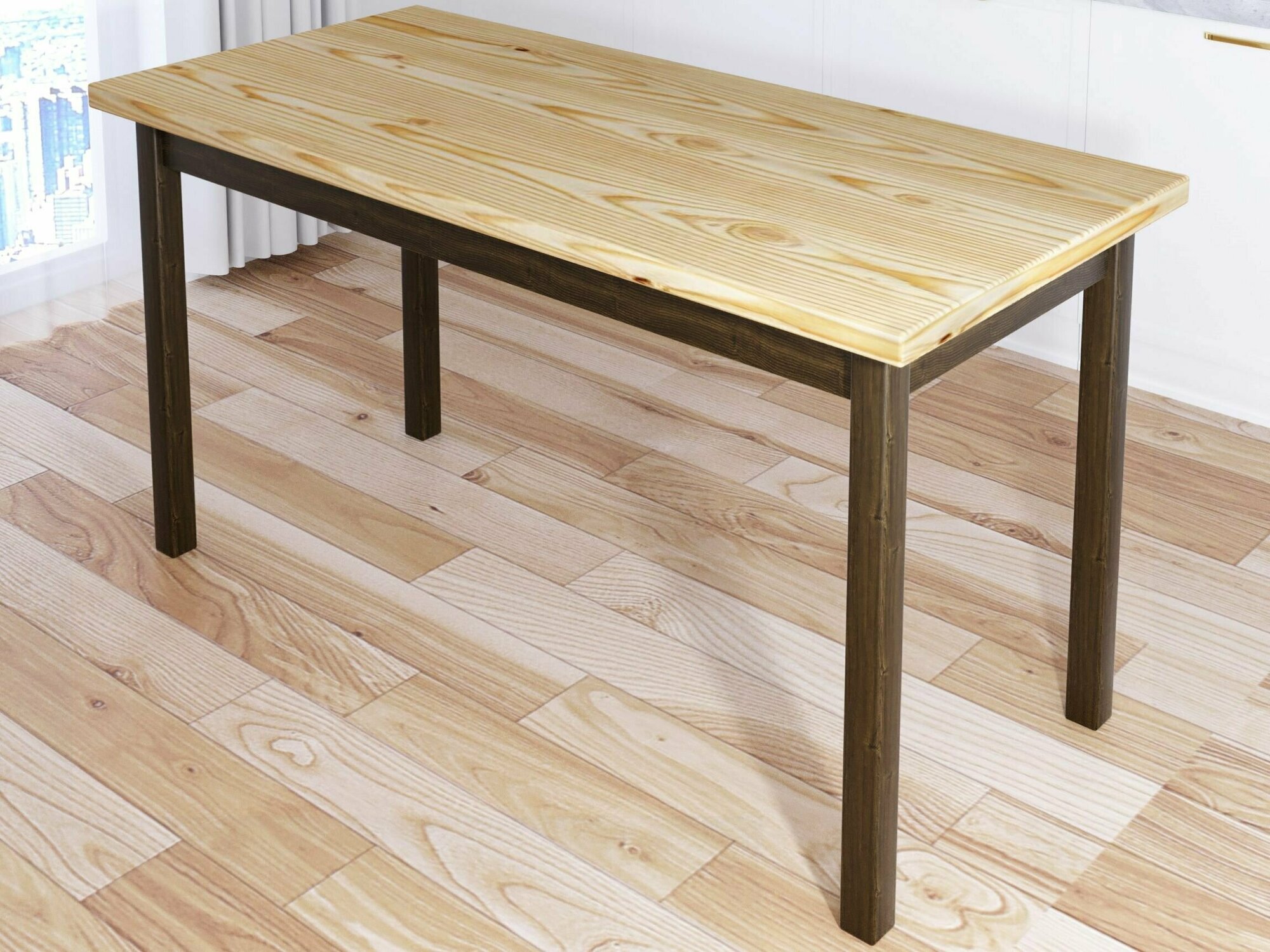 Стол кухонный Классика из массива сосны, лакированная столешница 40 мм и ножки цвета темного дуба, 120х80х75 см