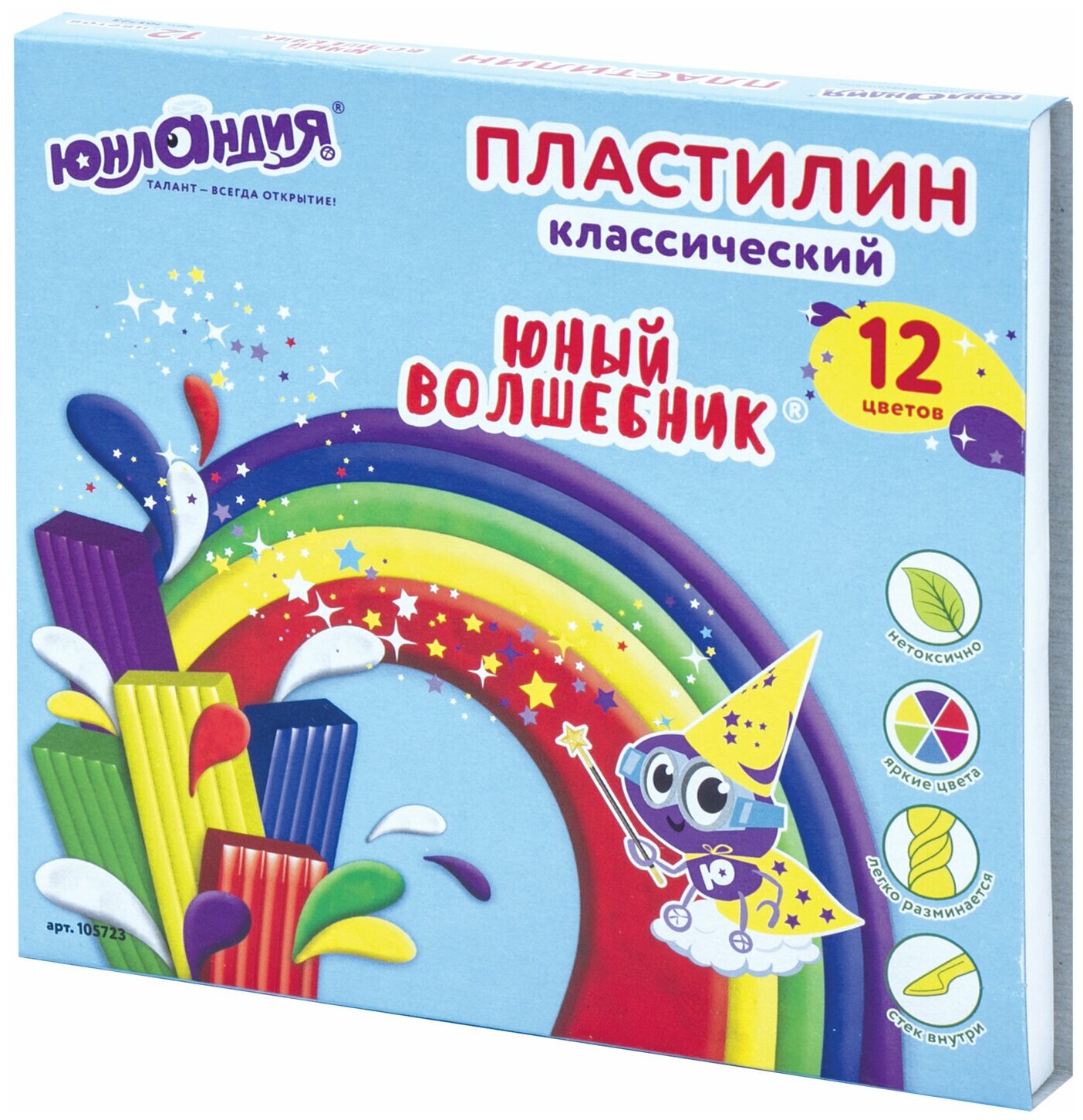 Пластилин классический юнландия "юный волшебник", 12 цветов, 240 г, со стеком, высшее качество, 105723