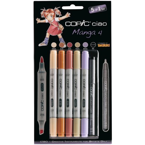 COPIC набор маркеров Ciao Manga 4 (H22075561), + мультилайнер, 6 шт.