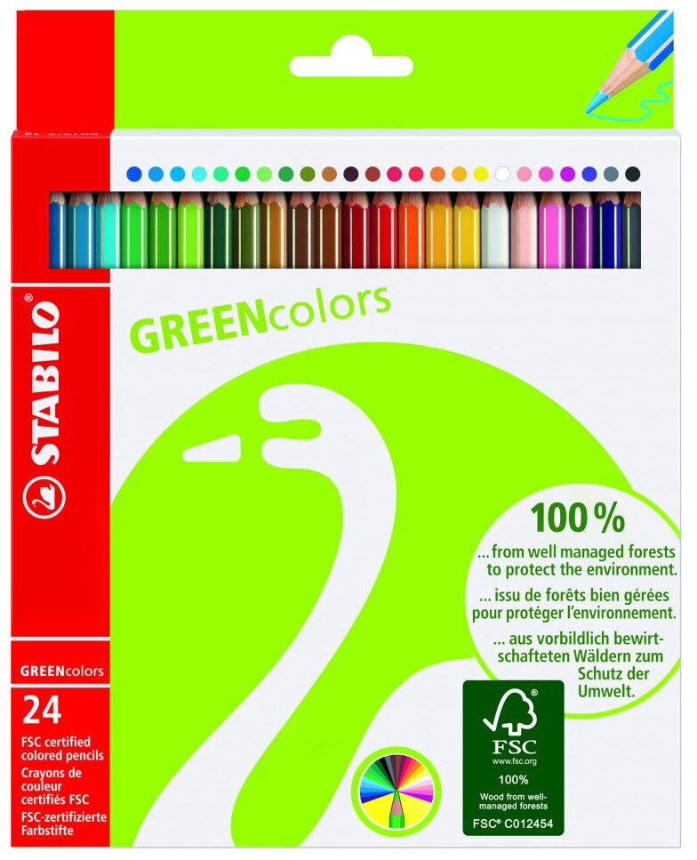 Карандаши 24цв."STABILO GREENCOLOURS" картон,