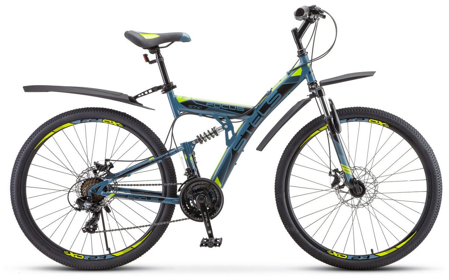 Горный (MTB) велосипед STELS Focus MD 21-sp 27.5 V010 (2020) серый/желтый 19" (требует финальной сборки)