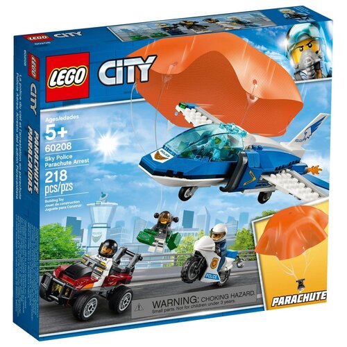 конструктор lego city 60210 воздушная полиция авиабаза 529 дет Конструктор LEGO City 60208 Воздушная полиция: арест парашютиста, 218 дет.