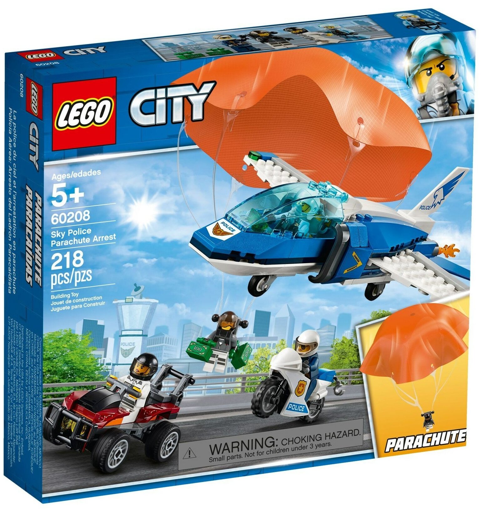 Конструктор LEGO City 60208 Воздушная полиция: арест парашютиста, 218 дет.