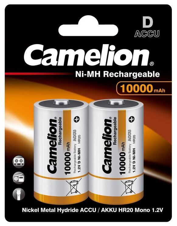 Camelion D-10000mAh Ni-Mh BL-2 (NH-D10000BP2, аккумулятор,1.2В) (2 шт. в уп-ке)