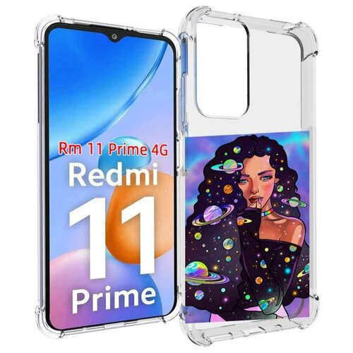 Чехол MyPads девушка-с-планетами-в-волосах женский для Xiaomi Redmi 11 Prime 4G задняя-панель-накладка-бампер