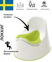 Горшок детский IKEA локкиг, белый / зеленый, полипропилен, съёмная вставка