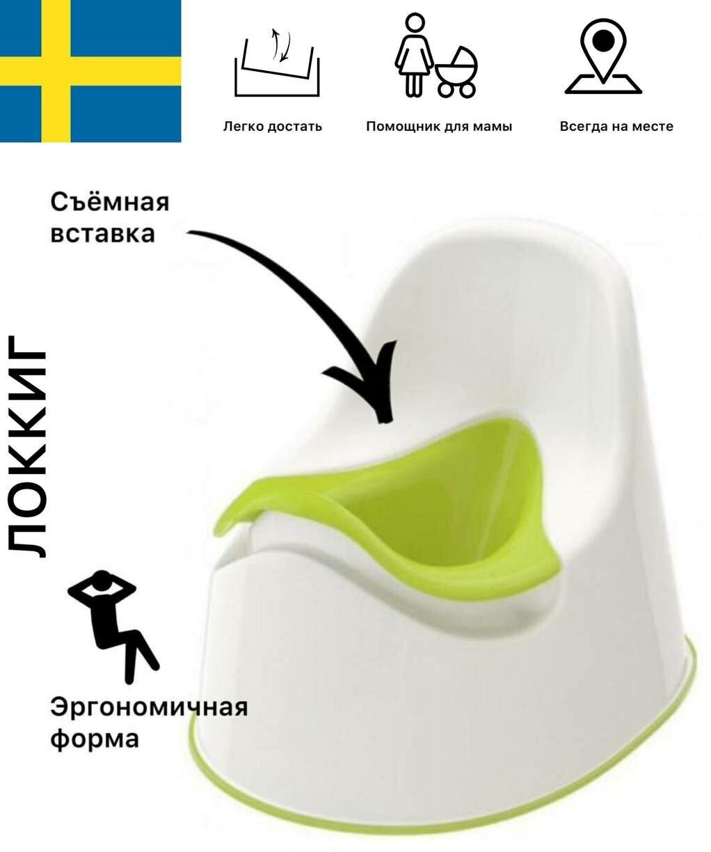 Горшок детский IKEA локкиг, белый / зеленый, полипропилен, съёмная вставка