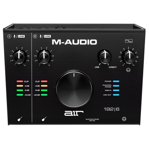 M-AUDIO-AIR192X6 USB аудио интерфейс, 24бит/192кГц, 2x XLR/TRS микрофонный/линейный вход, +48 В, 2x 1/4' TS Jack инструментальны