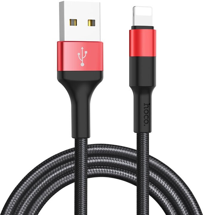 Кабель HOCO X26 Xpress charging data cable for USB - Lightning 1M, 2.4А, black&red