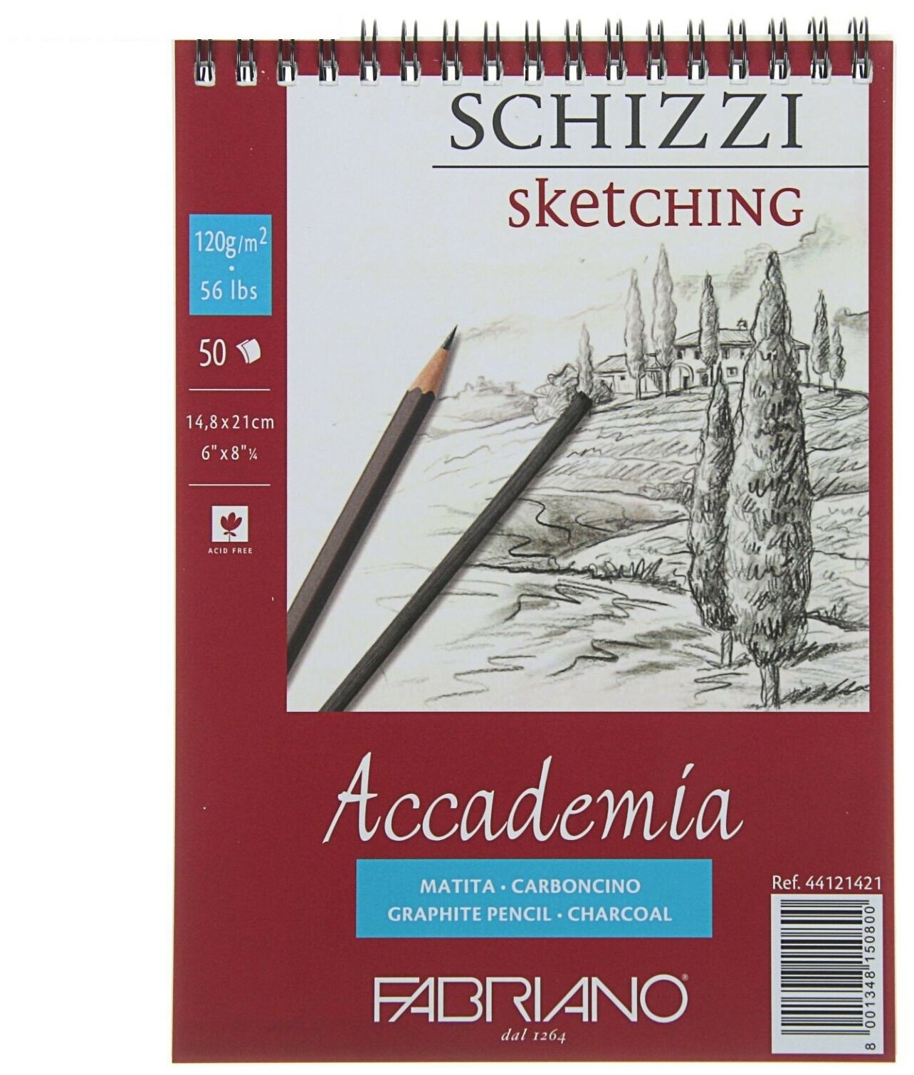 Альбом для зарисовок Fabriano Accademia 120г/м.кв 14,8x21см мелкозернистая 50 листов спираль по короткой стороне