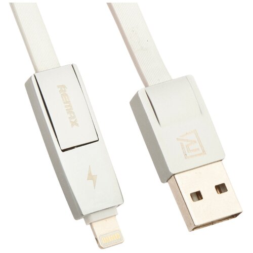 Кабель Remax Strive USB - Lightning/microUSB (RC-042t), 1 м, серебристый автомобильное зарядное устройство remax fast 8 rcc102 1xusb 3 4a интегрированный кабель microusb lightning 8 pin 1м серебряный