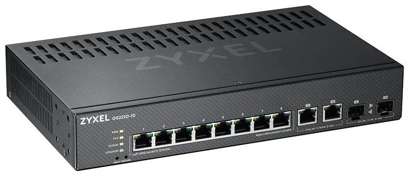 Zyxel NebulaFlex Pro GS2220-10 Hybrid L2 Switch, rack 19 ", 8xGE, 2xCombo (SFP / RJ-45), silent, standalone / cloud management