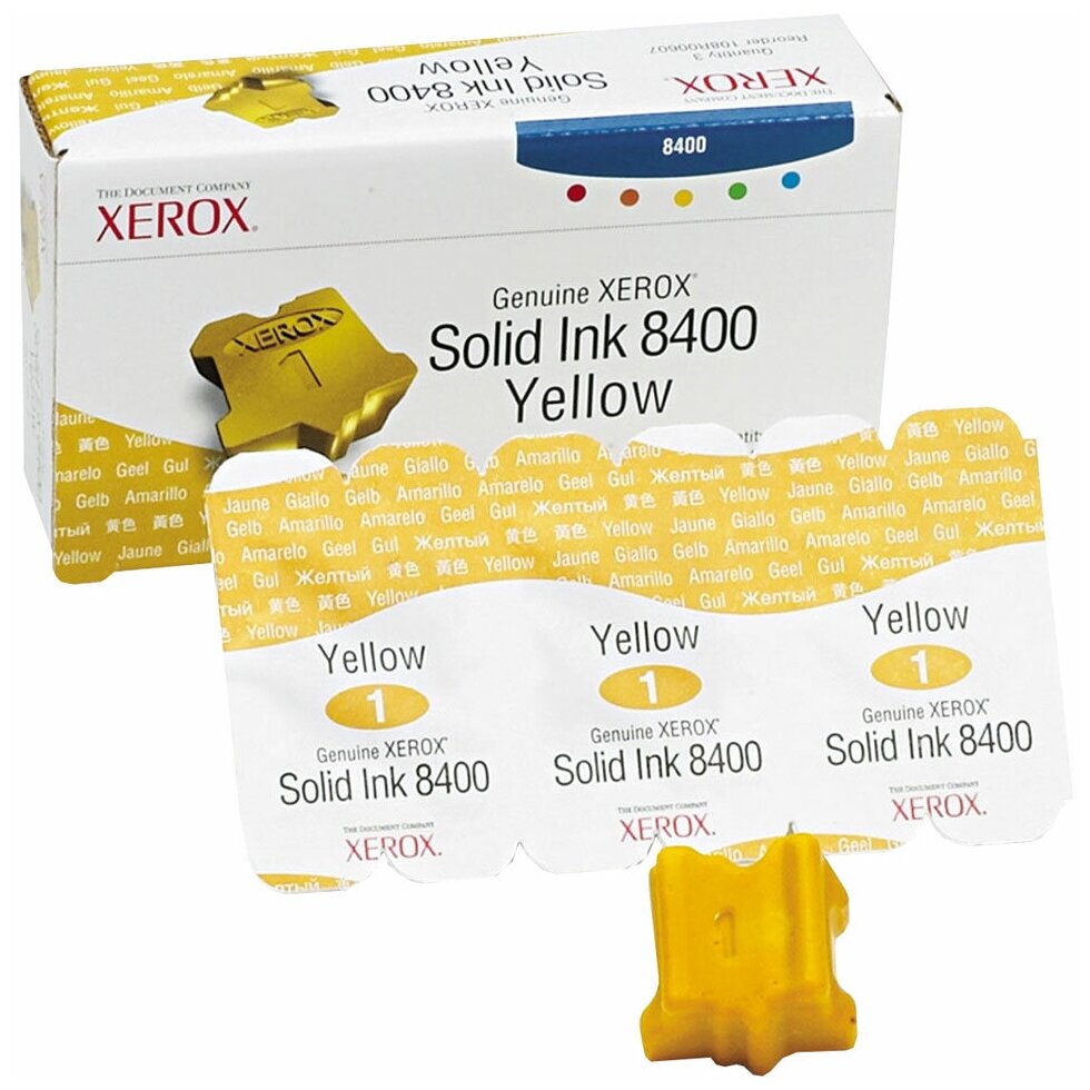 Картридж XEROX 108R00607 (твердые чернила) для Phaser 8400, 8400B, 8400DP, 8400DX, 8400N, желтые оригинальные 3 шт/уп. 3400 стр.