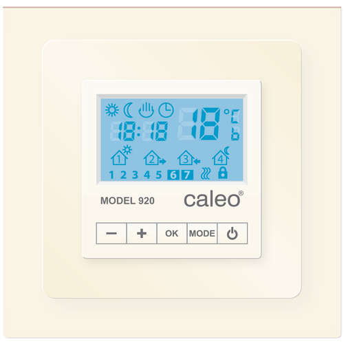 Терморегулятор Caleo 920 бежевый с адаптерами, встраиваемый цифровой, программируемый, 3,5 кВт