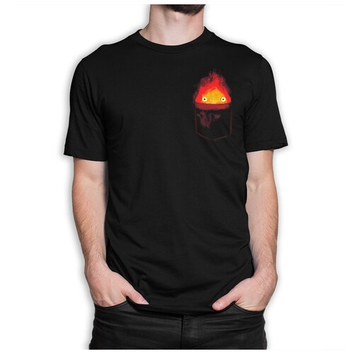 фото Футболка dream shirts кальцифер в кармашке мужская xs черная