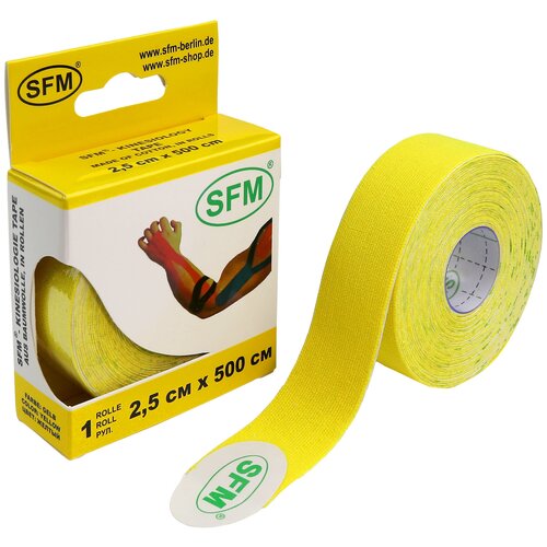Лента (тейп) кинезиологическая SFM-plaster на хлопковой основе в рулоне 2,5см х 500см цвет желтый №1