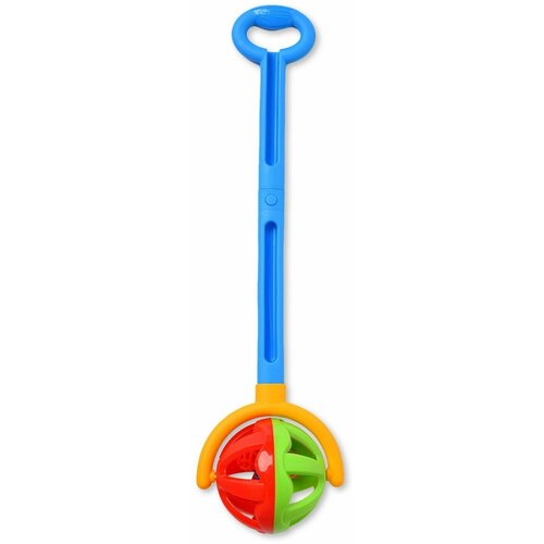 Каталка с ручкой «Шарик», цвет зелёно-красный каталка шарик на палочке голуб 9278 30