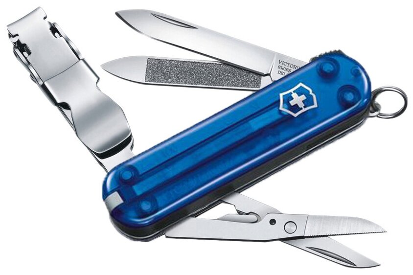 Нож-брелок VICTORINOX NailClip 580, 65 мм, 8 функций, полупрозрачный синий