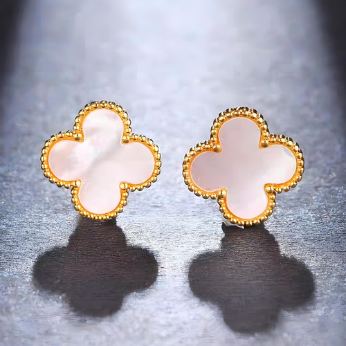 Серьги пусеты , бижутерный сплав, золочение, искусственный камень, размер/диаметр 14 мм., бежевый, белый