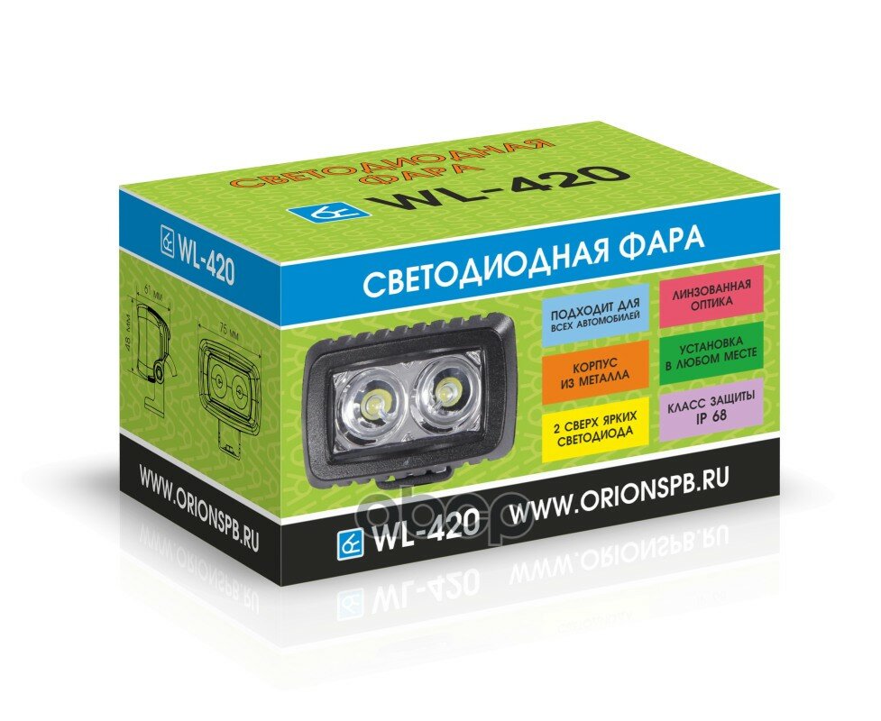 Светодиодная фара WL-420 (кв мет корп 2 LED 20W)