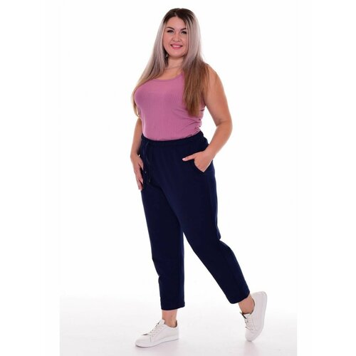 фото Брюки бананы зефиртекс, свободный силуэт, спортивный стиль, карманы, трикотажные, пояс на резинке, размер 56, синий