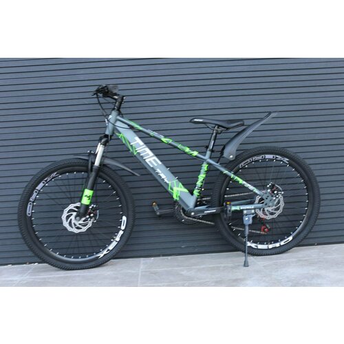 Велосипед подростковый Richiesto TT101 21 скорость 24 Стальная рама Спортивный Унисекс Горныйгородской серый с зеленым 2275900₽