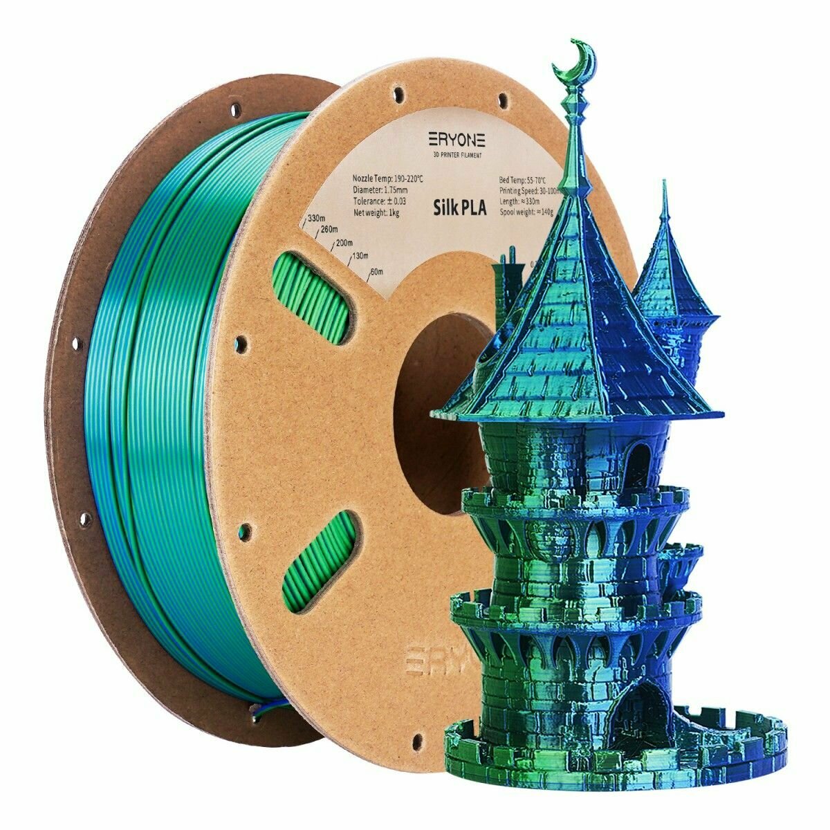 PLA Silk Dual-Color 175 мм 1 кг (Eryone) Синий - Зеленый