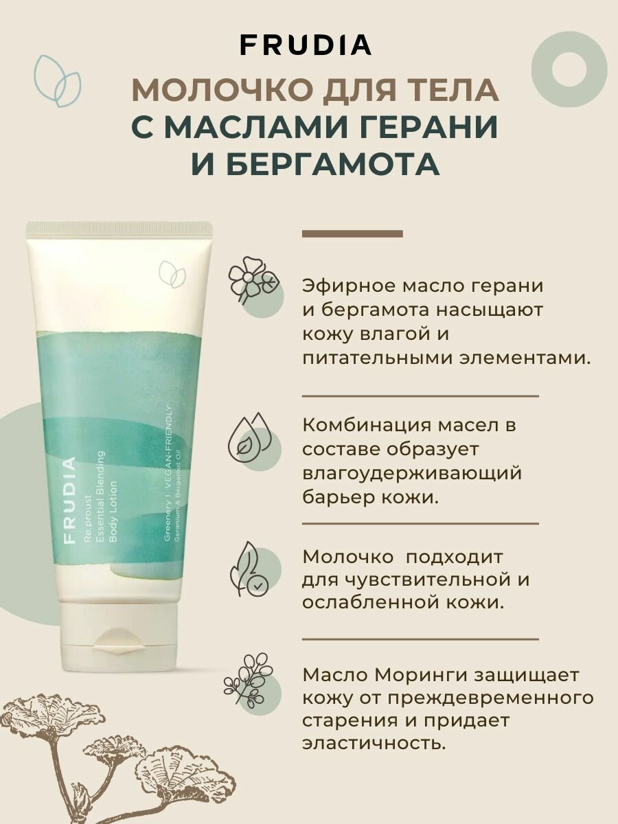 Молочко для тела с маслами герани и бергамота "Сила растений", 200 мл Frudia - фото №2