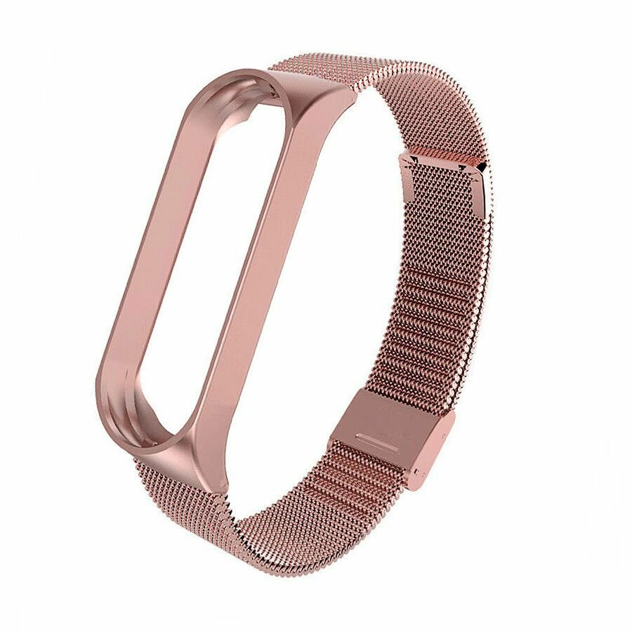 фото Ремешок металлическая сетка MILAN для фитнес трекера Xiaomi Mi Band 5/Mi Band 6 розовое золото