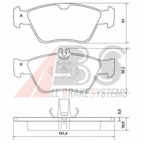 Комплект передних тормозных колодок Abs 36903 для Mercedes C-CLASS S202, S203, W202, CLK A208, C208, E-CLASS S210, W210,