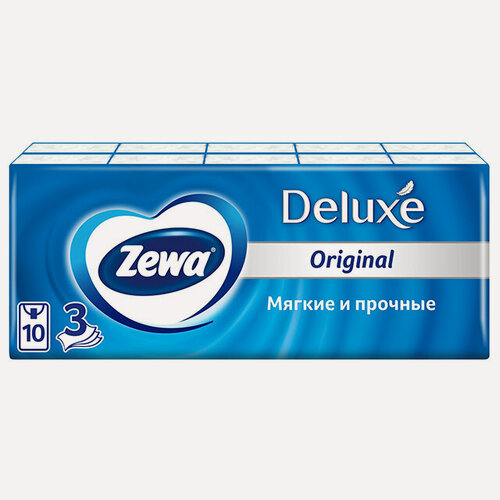 Изображение товара ZEWA Deluxe Original 3-слойные носовые платки 10 шт гигиеничные и комфортные повседневные (1 упаковка)