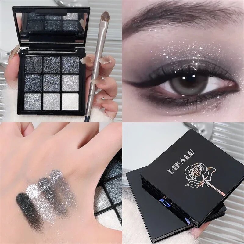 Блестящая палетка теней для век DIKALU, smoky eyes, 9 цветов. — фото 1