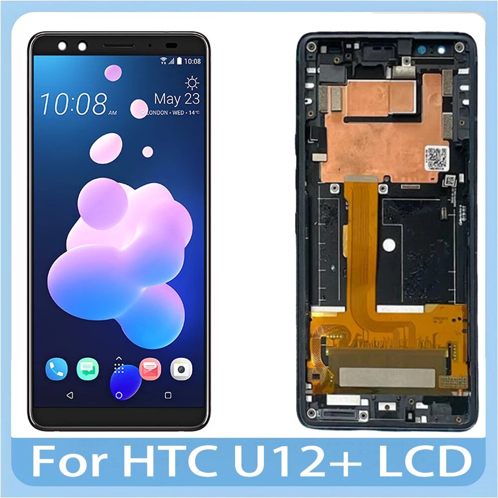 6,0 "Оригинальный сенсорный ЖК-экран для HTC U12 +/U12 Plus, дигитайзер в сборе, сменный ЖК-дисплей для HTC U12Plus U12 + 2Q55100, Black With Frame
