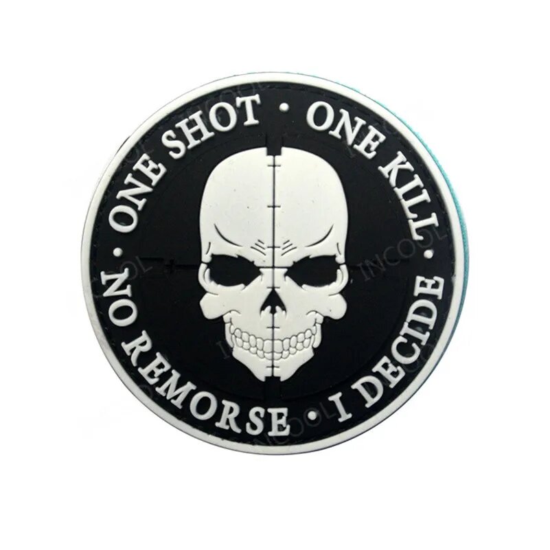 Нашивка "One Shot One Kill" с черепом, 8x5 см, черная