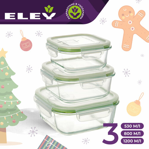 Набор стеклянных пищевых контейнеров Eley 530 мл, 800 мл и 1200 мл ELSTP016G