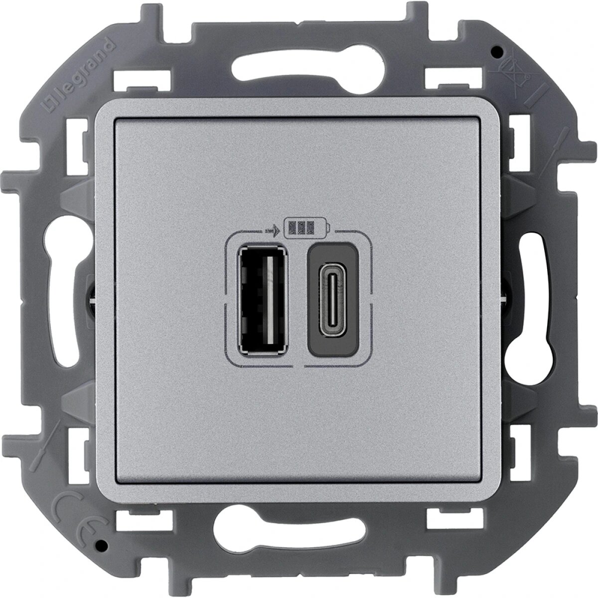 1 шт. Legrand INSPIRIA Алюминий Зарядное устройство с двумя USB-разъемами A-C 240В/5В 3000мА 673762