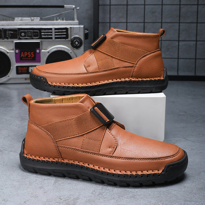 Полусапожки осенние и зимние сшитые вручную мужские туфли средней посадки новые мужские кожаные повседневные туфли