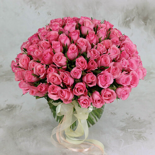 Изображение товара Букет 101 роза Букет Маркет, монобукет из 101 розы, высота 40см, розовый