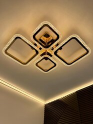 Люстра потолочная светдиодная с пультом, золотая, 84Вт, Свет Столицы