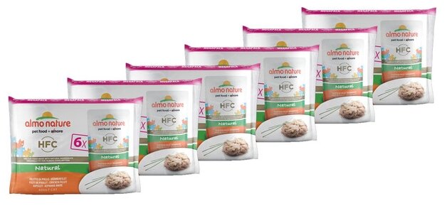 Almo Nature Набор 6 шт.по 55г паучи для Кошек "Куриное филе" (Multipack Classic Chicken Fillet) 0,33 кг х 6 шт.