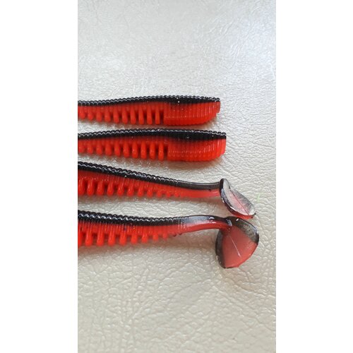 Силиконовая приманка мягкая Аваруна (Easy Shad) 100мм (5шт) Черно-красный (Black Terracott).