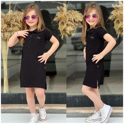 Платье-рубашка хлопок, трикотаж, однотонное, размер (9-10), черный, Yaginya&bebi, белый/черный  - купить